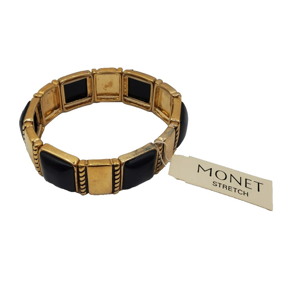 Monet Stretch‎ Bracelet Black/ Gold Tone NWT
